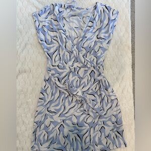 Nine West Light Blue Abstract Wrap Mini Dress Black & White